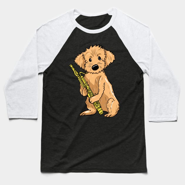 Goldendoodle Playing Bassoon Baseball T-Shirt by LetsBeginDesigns